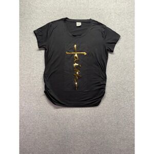 Fashion of New York Black Gold Faith Graphic Ruched Side Tee Shirt 3X
